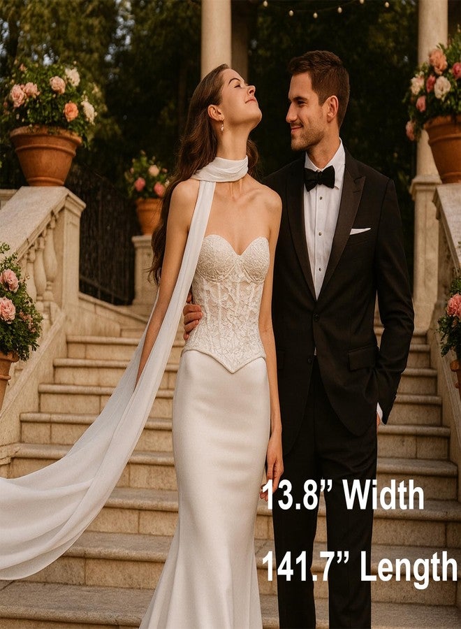 TWPER Bridal Neck Scarf Long for Wedding, 142 Inch White Wedding Scarf for Bride - Minimalist Tulle Wrap for Ceremony Elopement Reception Bridal Portrait Accessory - Image 5